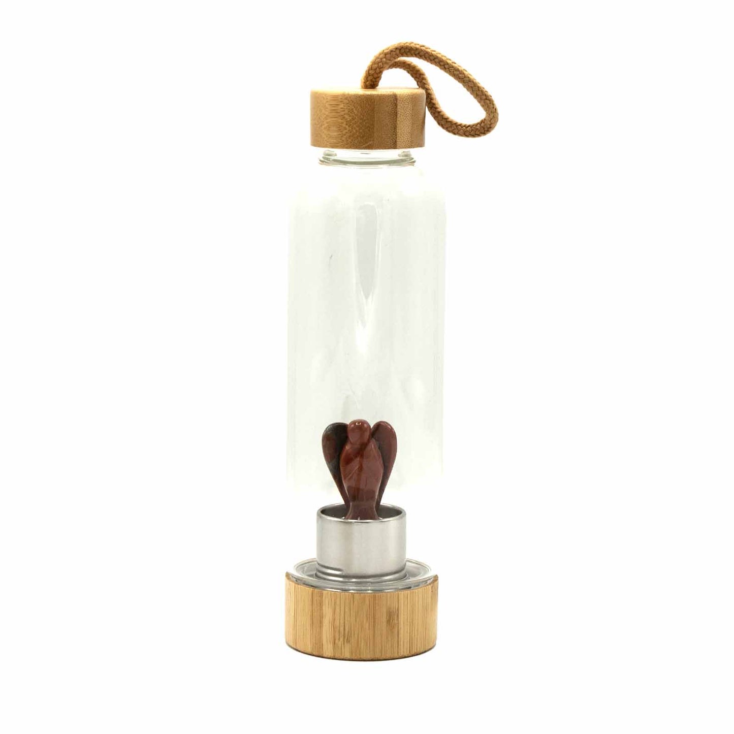 AuraFlow – Crystal Infused Glass Water Bottle (Bamboo Edition)